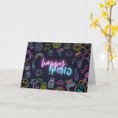 Neon Purim Kaart (Gele Bloem)