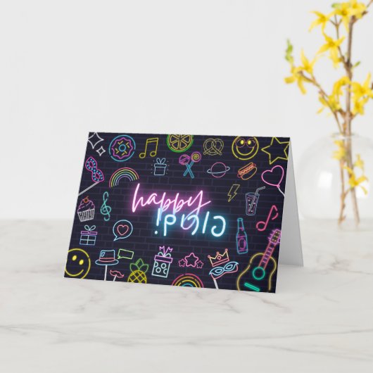 Neon Purim Kaart (Gele Bloem)