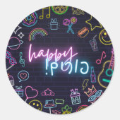 Neon Purim Ronde Sticker (Voorkant)