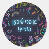 Neon Purim Ronde Sticker (Voorkant)