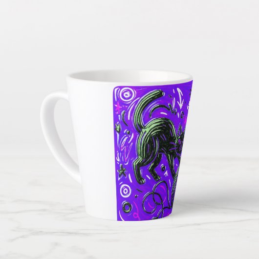 Neon Purple Black Cat Latte Mok (Linkerhoek)