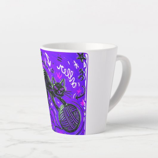 Neon Purple Black Cat Latte Mok (Rechterhoek)
