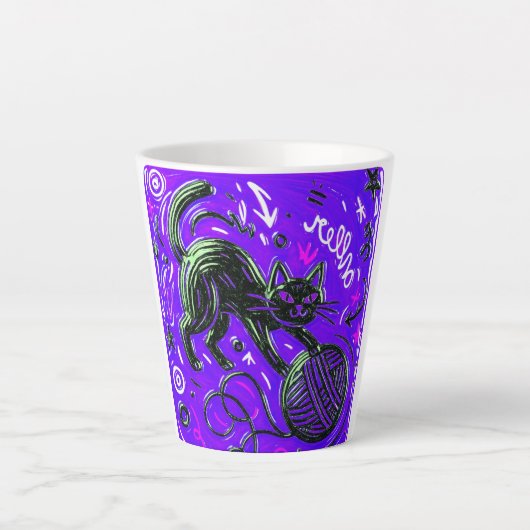 Neon Purple Black Cat Latte Mok (Voorkant)