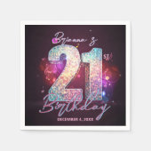 Neon Purple Disco Ball Music Notes 21st Birthday Servet (Voorkant)