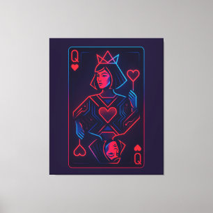 Neon Queen of Hearts - Retro-futuristische synthwa Canvas Afdruk