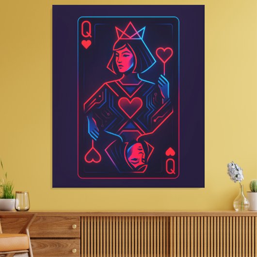 Neon Queen of Hearts - Retro-futuristische synthwa Canvas Afdruk (Insitu (Woonkamer))
