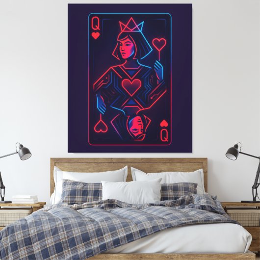 Neon Queen of Hearts - Retro-futuristische synthwa Canvas Afdruk (Insitu (Slaapkamer))