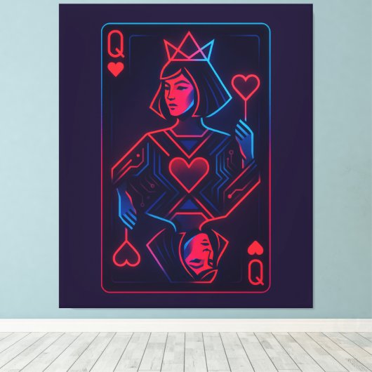 Neon Queen of Hearts - Retro-futuristische synthwa Canvas Afdruk (Insitu (Houten vloer))