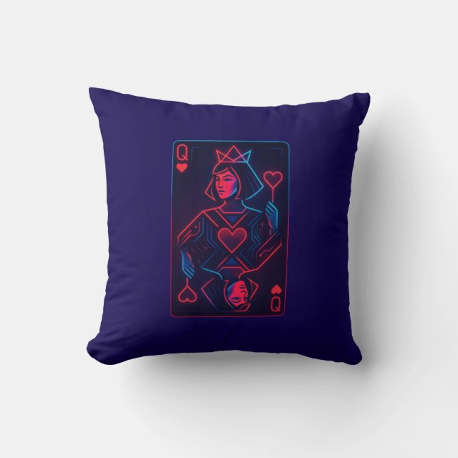 Neon Queen of Hearts - Retro-futuristische synthwa Kussen (Voorkant)