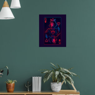 Neon Queen of Hearts - Retro-futuristische synthwa Poster