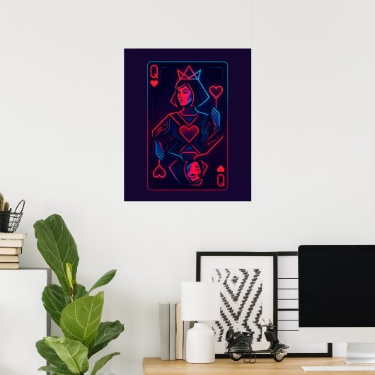 Neon Queen of Hearts - Retro-futuristische synthwa Poster (Thuiskantoor)