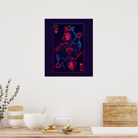 Neon Queen of Hearts - Retro-futuristische synthwa Poster (Keuken)