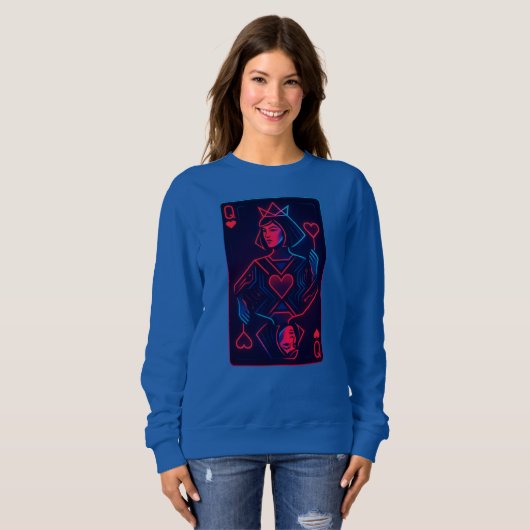 Neon Queen of Hearts - Retro-futuristische synthwa Trui (Voorkant volledig)