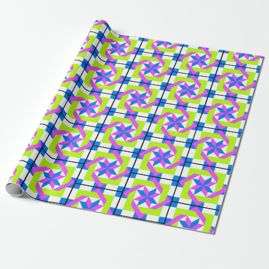 Neon Quilt Squares Cadeaupapier (Uitgerold)