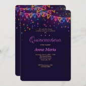 Neon Quinceañera uitnodiging (Voorkant / Achterkant)
