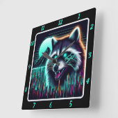 Neon Raccoon Cyber City Vierkante Klok (Hoek)