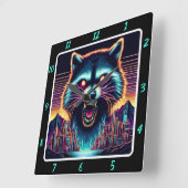 Neon Raccoon Cyber City Vierkante Klok (Hoek)
