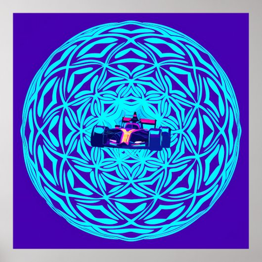 Neon Race Car in Geometric Sphere Poster (Voorkant)