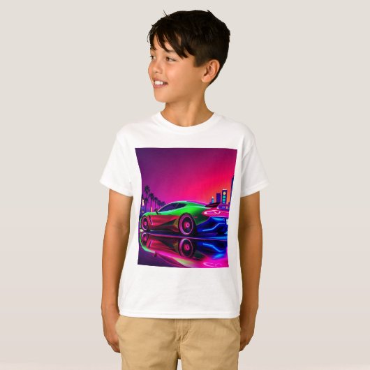 Neon Racer T-shirt Kind – jaren 80 RetroFuturistis (Voorkant volledig)