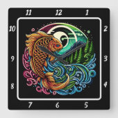 Neon Radiant Koi Gold Fish Elegance Vierkante Klok (Voorkant)