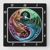 Neon Radiant Koi Gold Fish Reflectie Vierkante Klok (Voorkant)
