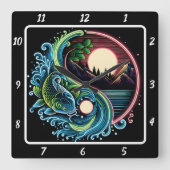 Neon Radiant Koi Gold Fish Zen Vierkante Klok (Voorkant)