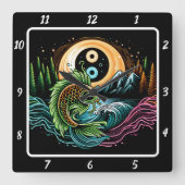 Neon Radiant Koi Gold Vis Rust Vierkante Klok (Voorkant)