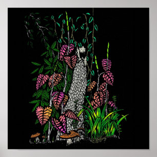 Neon Rain Forest Impressionist Color Art Afdrukken Poster