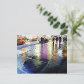 "Neon Rain" New York Waterverf Briefkaart (Staand voorkant)