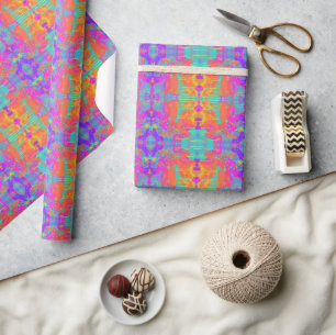 Neon Rainbow Abstract Inkblot Paint Wrapping Paper Cadeaupapier