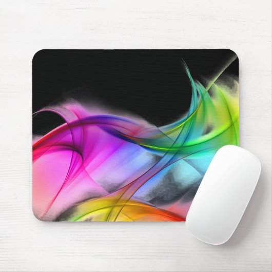 Neon Rainbow Abstract op zwart Muismat (Met muis)