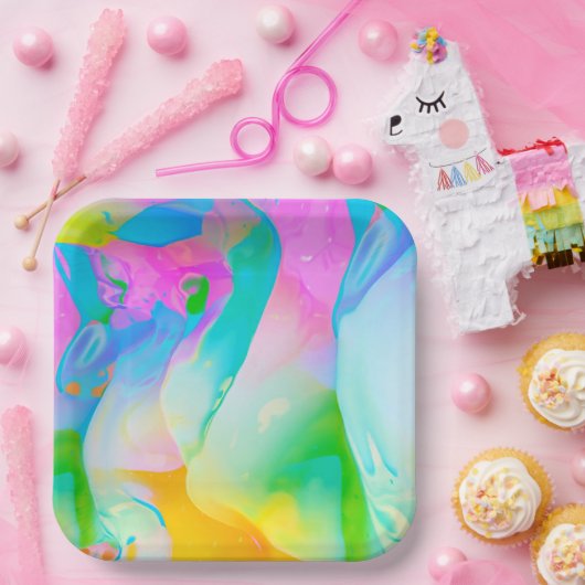 Neon Rainbow Abstract Papieren Bordje (Feest)