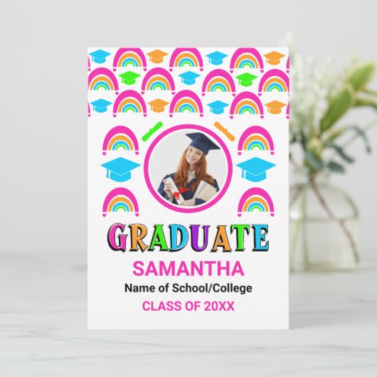 Neon Rainbow Afstuderen 2 foto Afstuderen Aankondiging (Staand voorkant)