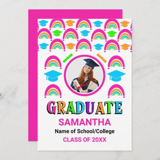 Neon Rainbow Afstuderen 2 foto Afstuderen Aankondiging (Voorkant / Achterkant)