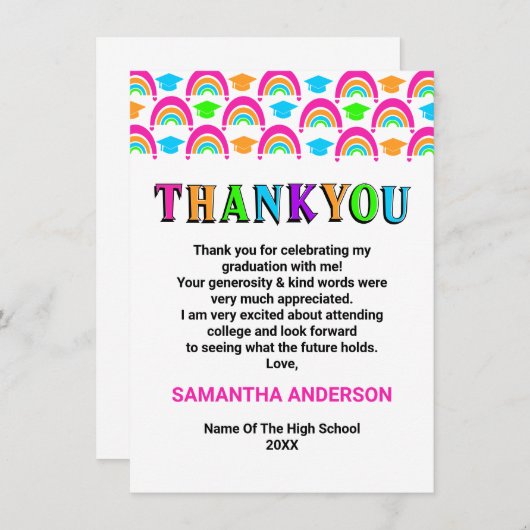 Neon Rainbow Afstuderen Dank u kaart (Voorkant / Achterkant)