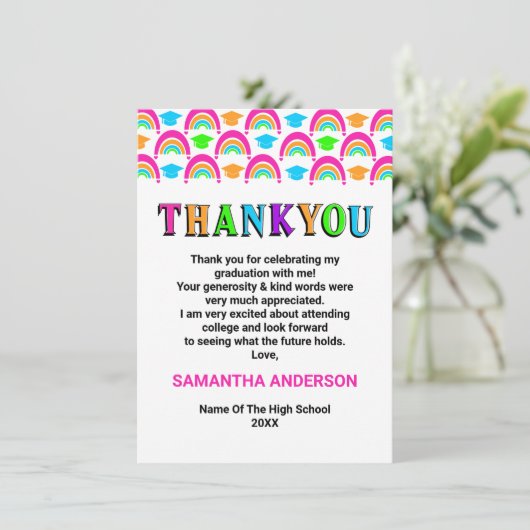 Neon Rainbow Afstuderen Dank u kaart (Staand voorkant)