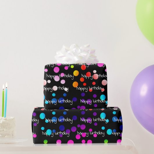 Neon Rainbow Birthday Polka Dots Cadeaupapier (Feestgeschenken)