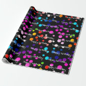Neon Rainbow Birthday Polka Dots Cadeaupapier (Uitgerold)