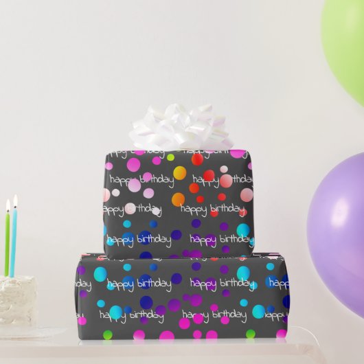 Neon Rainbow Birthday Polka Dots Cadeaupapier (Feestgeschenken)