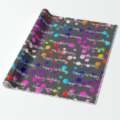 Neon Rainbow Birthday Polka Dots Cadeaupapier (Uitgerold)