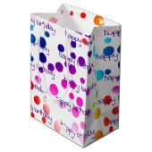 Neon Rainbow Birthday Polka Dots Medium Cadeauzakje (Achterkant Gekanteld)