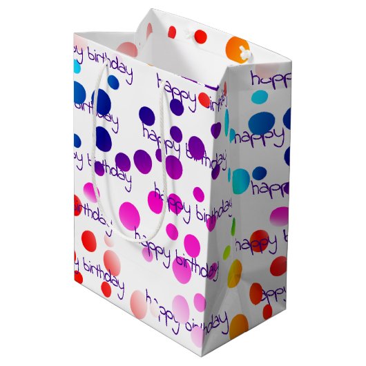 Neon Rainbow Birthday Polka Dots Medium Cadeauzakje (Achterkant Gekanteld)