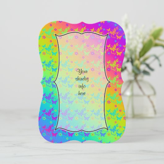 Neon Rainbow Butterflies Kaart (Staand voorkant)