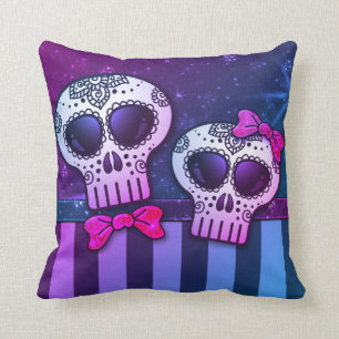 Neon Rainbow Day of the Dead Glitter Sugar Skulls Kussen