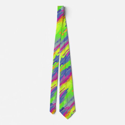 Neon Rainbow Diagonal Camo Waterverf Patroon Stropdas (Achterkant)