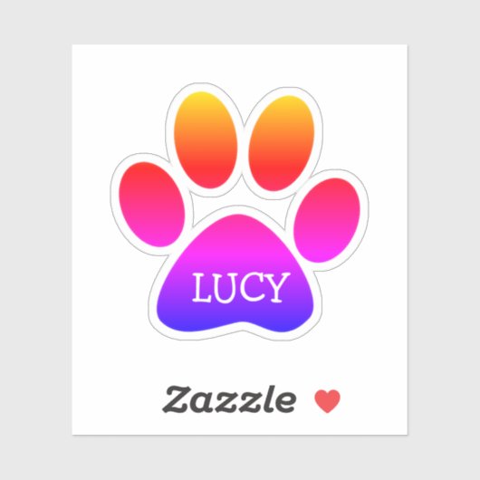 Neon Rainbow Dog Paw Print With Name Sticker (Vel)