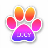 Neon Rainbow Dog Paw Print With Name Sticker (Voorkant)