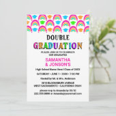 Neon Rainbow Double Graduation Party Uitnodigingen (Staand voorkant)