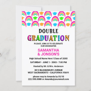 Neon Rainbow Double Graduation Party Uitnodigingen