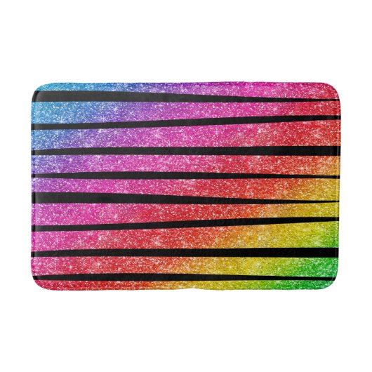 Neon Rainbow Faux Glitter Zebra Stripes Badmat (Voorkant)